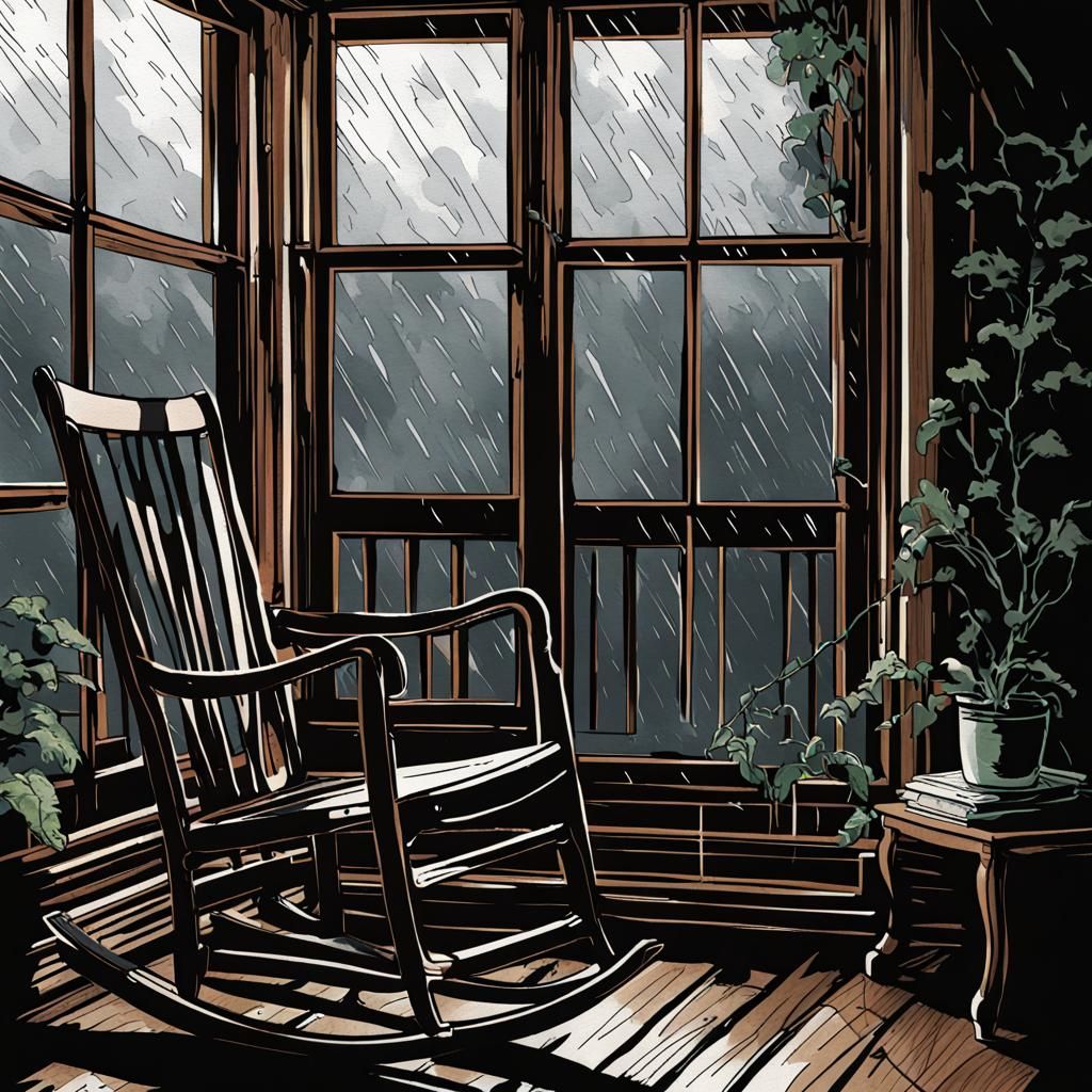 High Contrast Illustration of a Rainy Window Seat