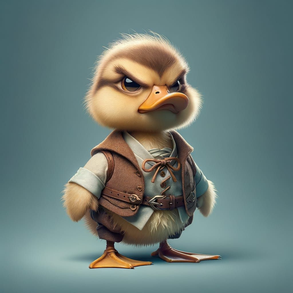 Grumpy Duckling Adventurer in RPG Portrait Style