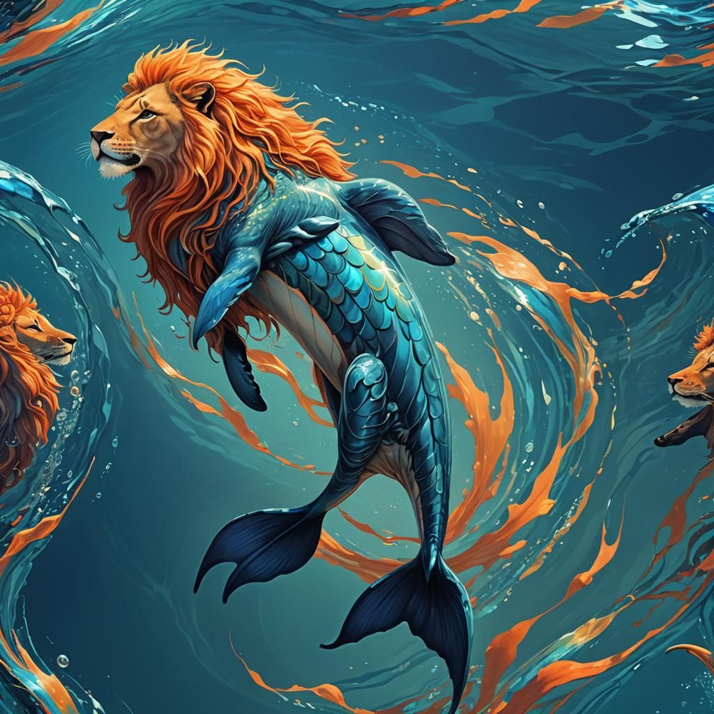 Majestic Lion Dolphin Creature in Blue Water