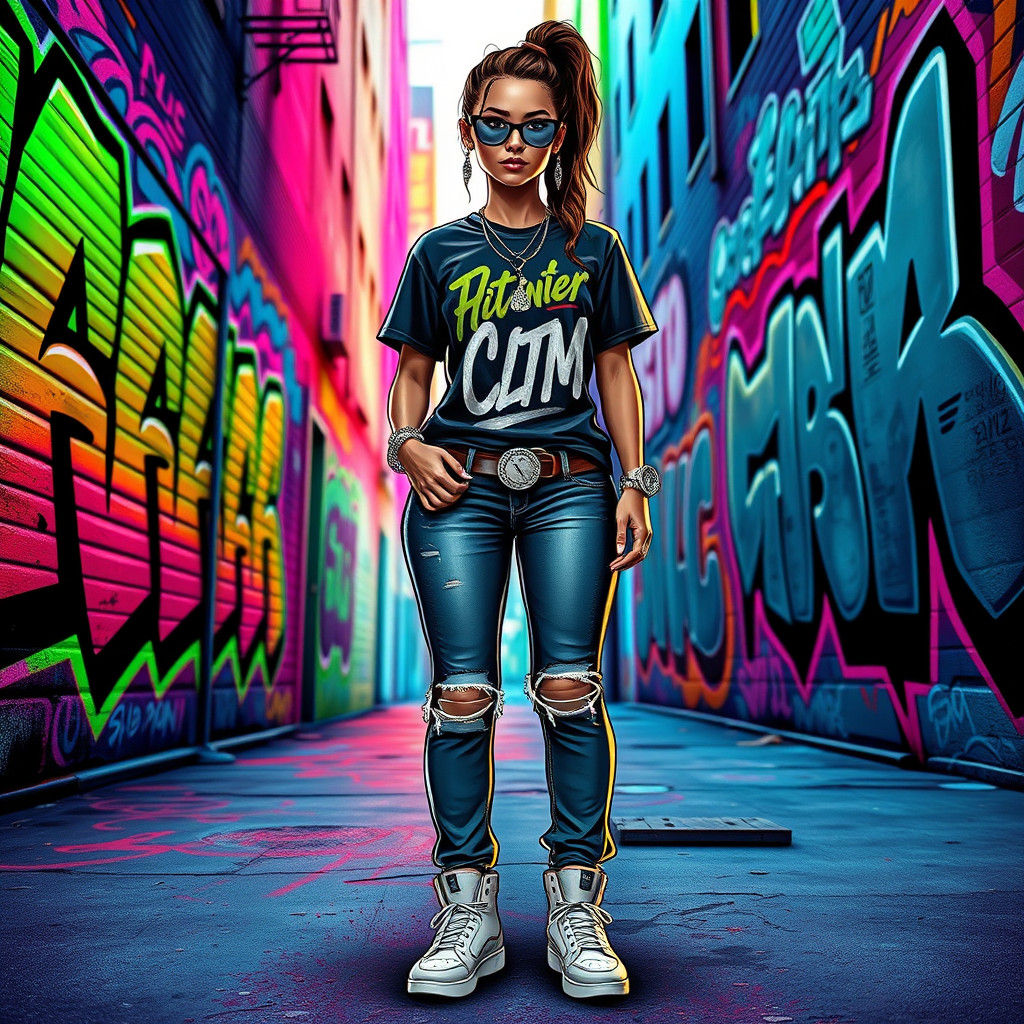 Hip Hop Girl in Graffiti Cityscape