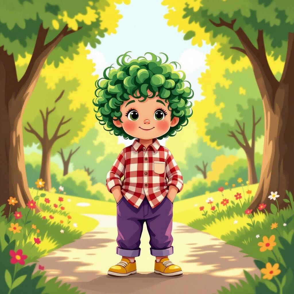 Child in Park With Green Hair and Colorful Outfit