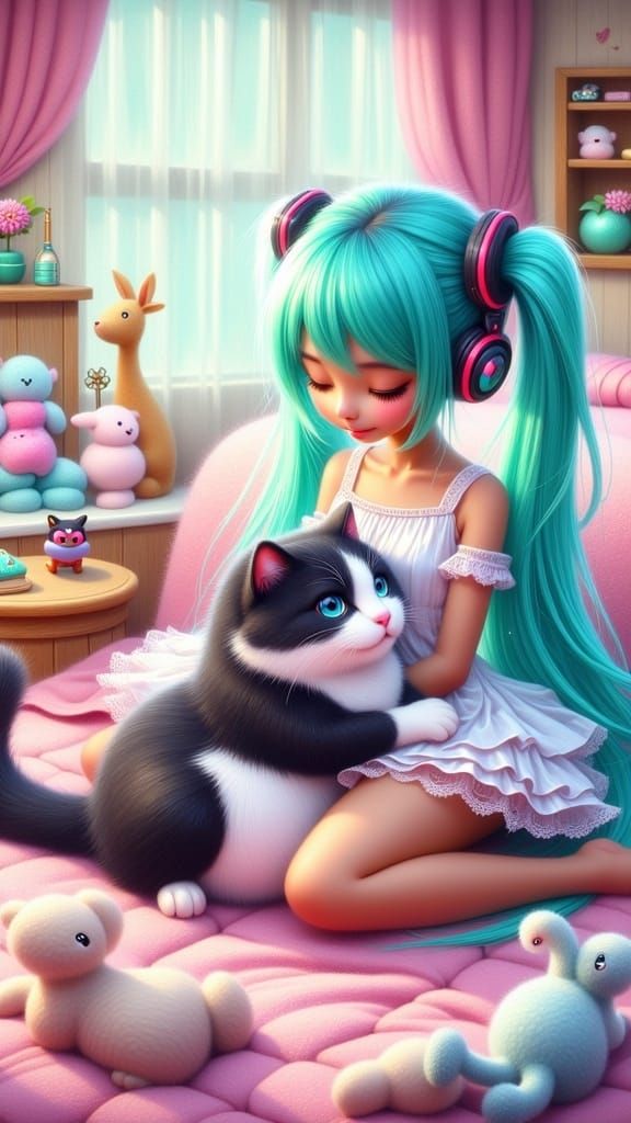 Futuristic Feline Fantasy with Hatsune Miku