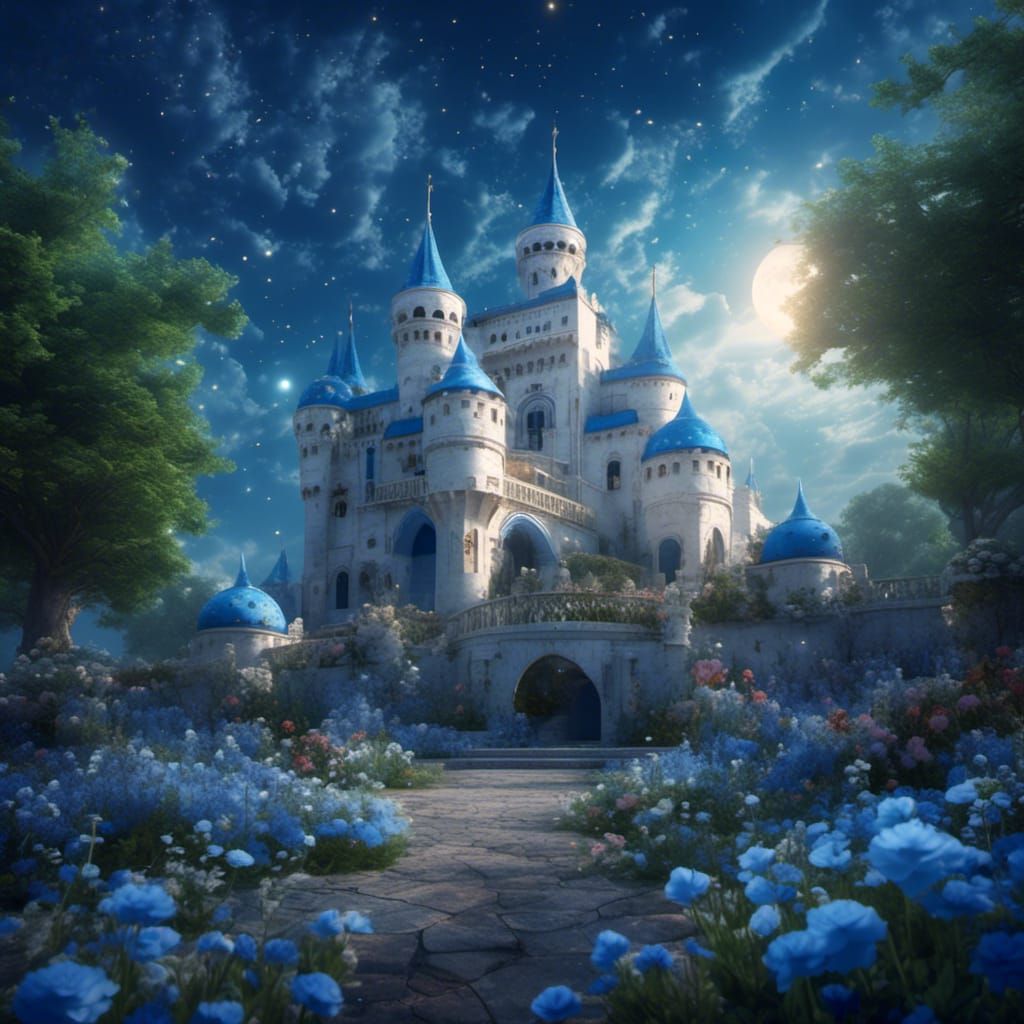 Arabic Castle with Blue Moon and Fairies