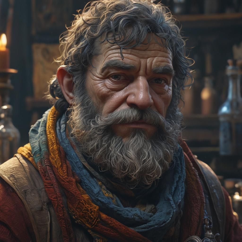 Dwarf Alchemist Portrait in Doré-Inspired Style