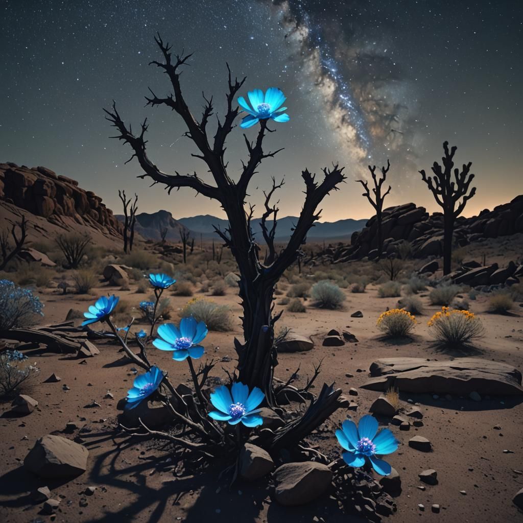 Glowing Flower in Post-Apocalyptic Desert Night