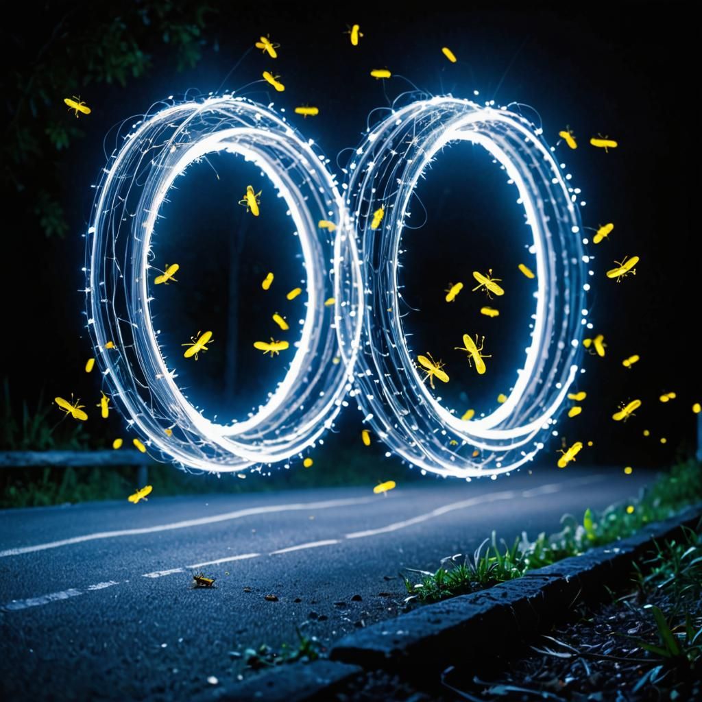 Fireflies Race: Long Exposure Light Trails in Yellow
