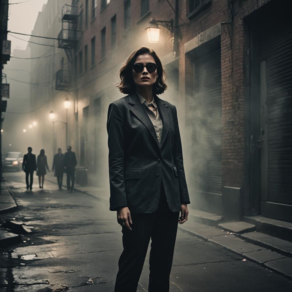 Woman in Foggy Alleyway, Film Noir Photography