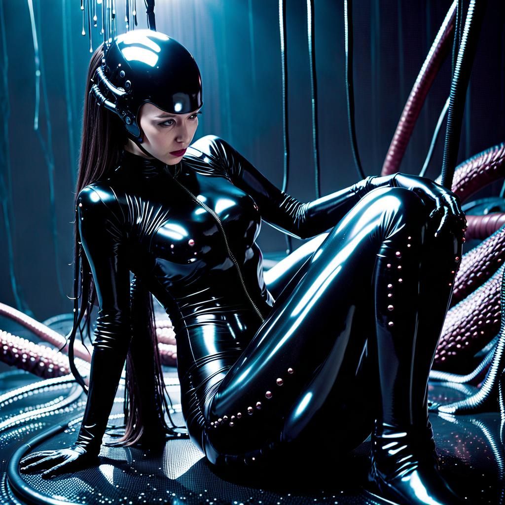 Woman in Black Latex and Dripping Goo: Sci-Fi Horror