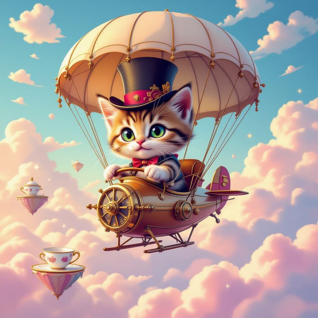 Kitten Pilot in Steampunk Dirigible: Pixar-Style Adventure
