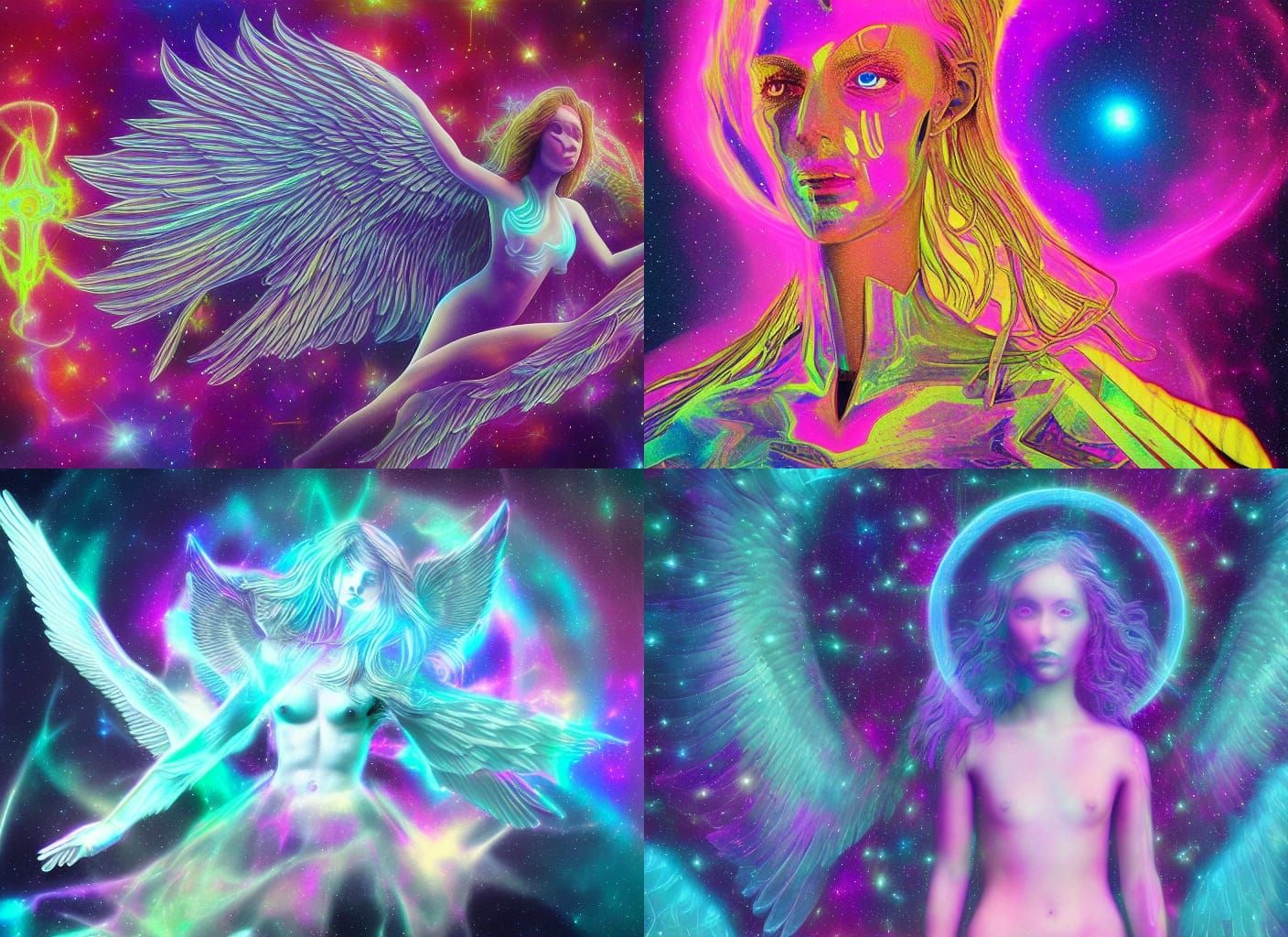 Cosmic Angelic Warfare: Holographic Mixed Media Illustration
