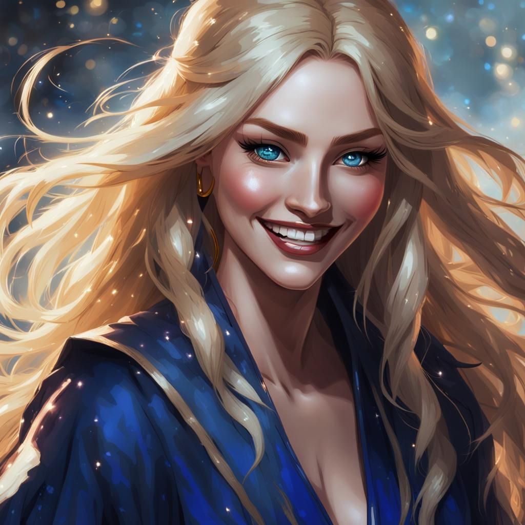 Smiling Woman with Sapphire Eyes