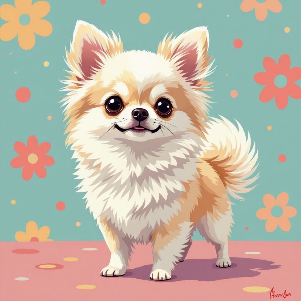 Fluffy Chihuahua Portrait in Playful Pop Art Style