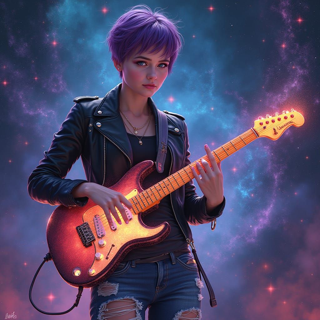 Cosmic Punk Girl Shreds on Astral Guitar