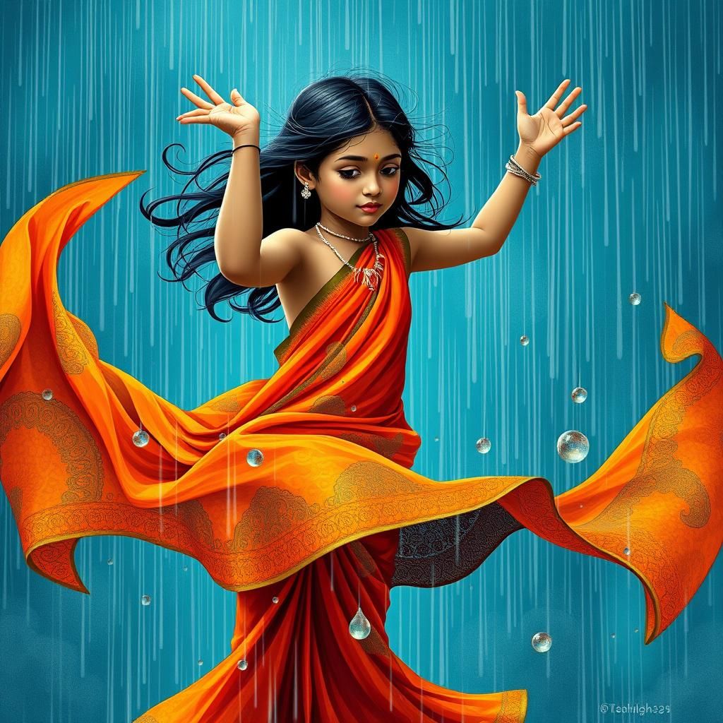 Bangladeshi Girl Dancing in Fractal Rain - Digital Art
