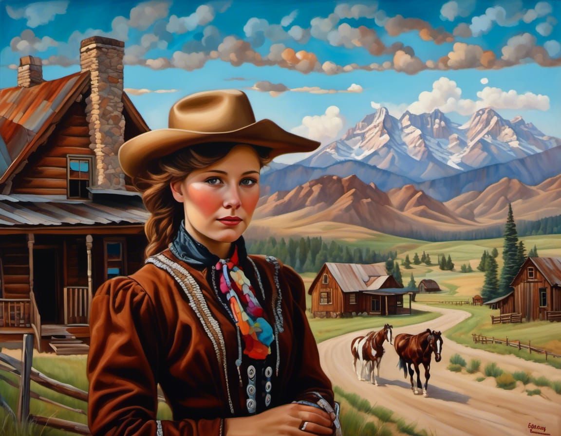 Annie Oakley Portrait in Oil Painting Style