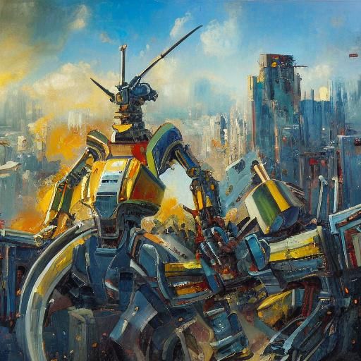 Surreal Mecha Battle with Double Bass Sounds
