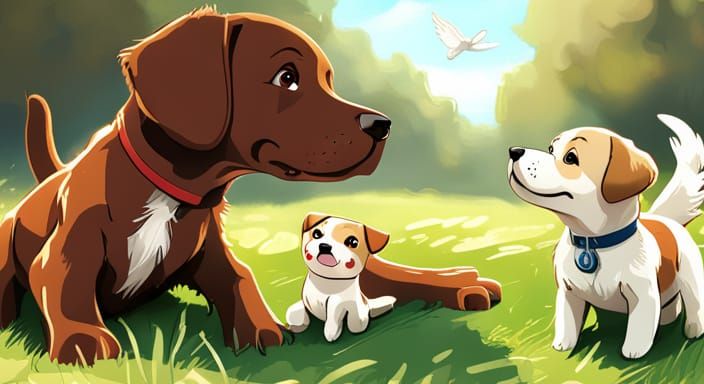 Labrador and Jack Russell Puppies in Ghibli Style