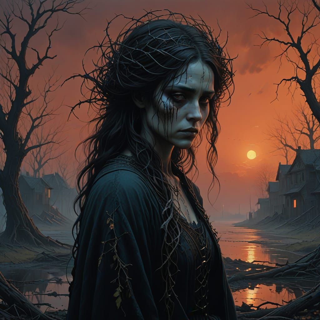 A Cursed Queen of Thorns in Dark, Gothic Splendor