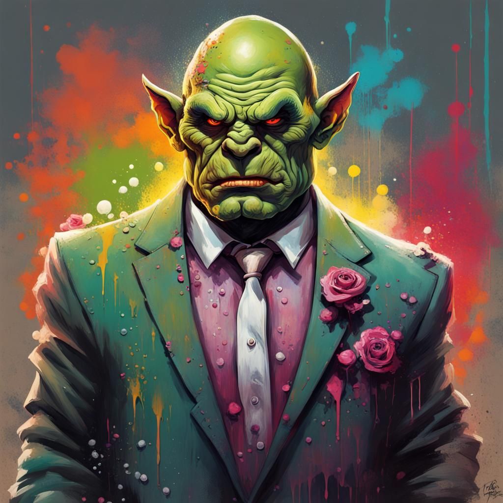 Orc in Suit: 1950s Fantasy Graffiti Art
