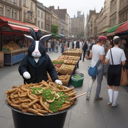 Rabbits Enjoying Street Food: Goya Meets Aardman