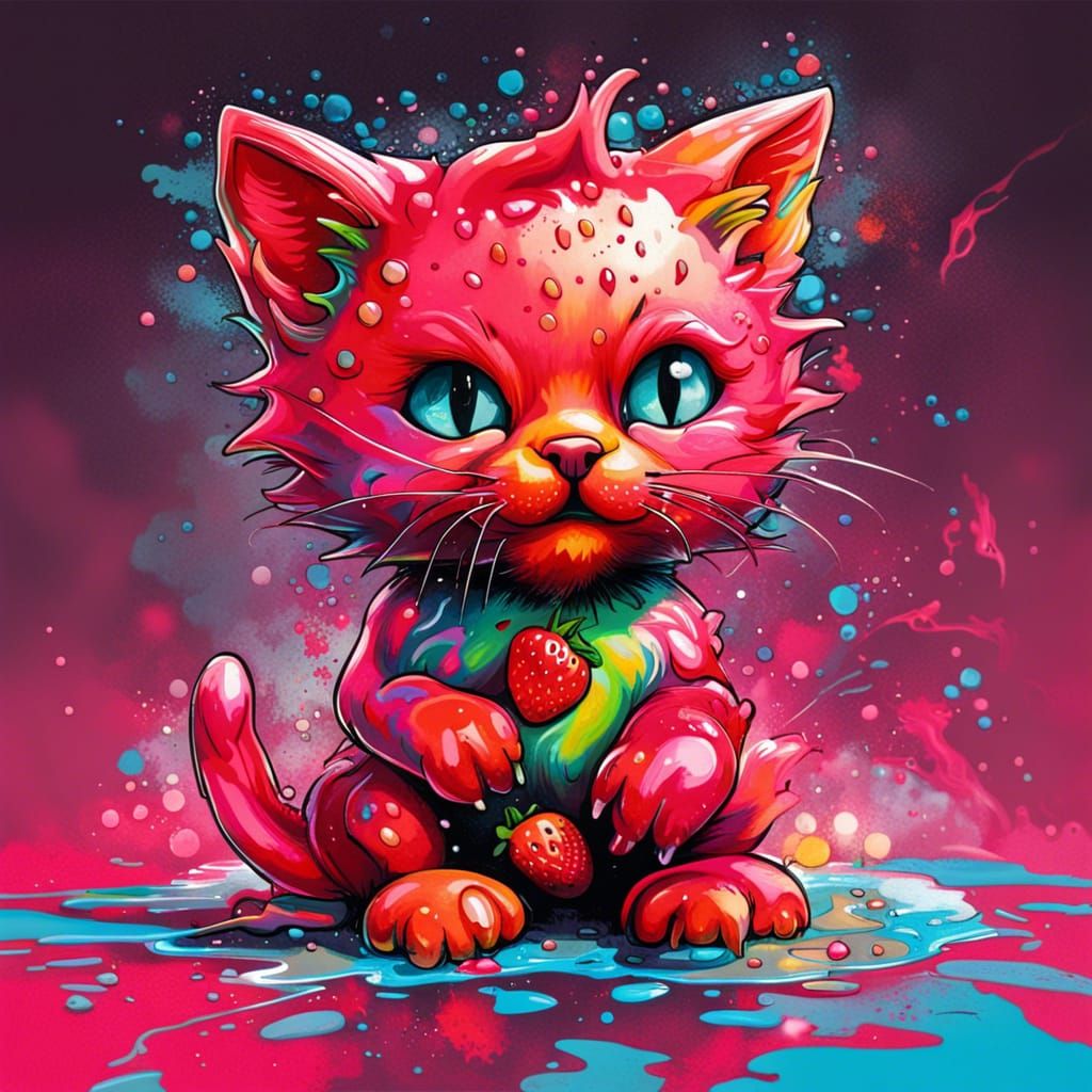 Colorful Graffiti Art Strawberry Kitten