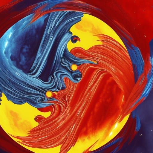 Yin Yang Lovers Under Moon: Fantasy Concept Art