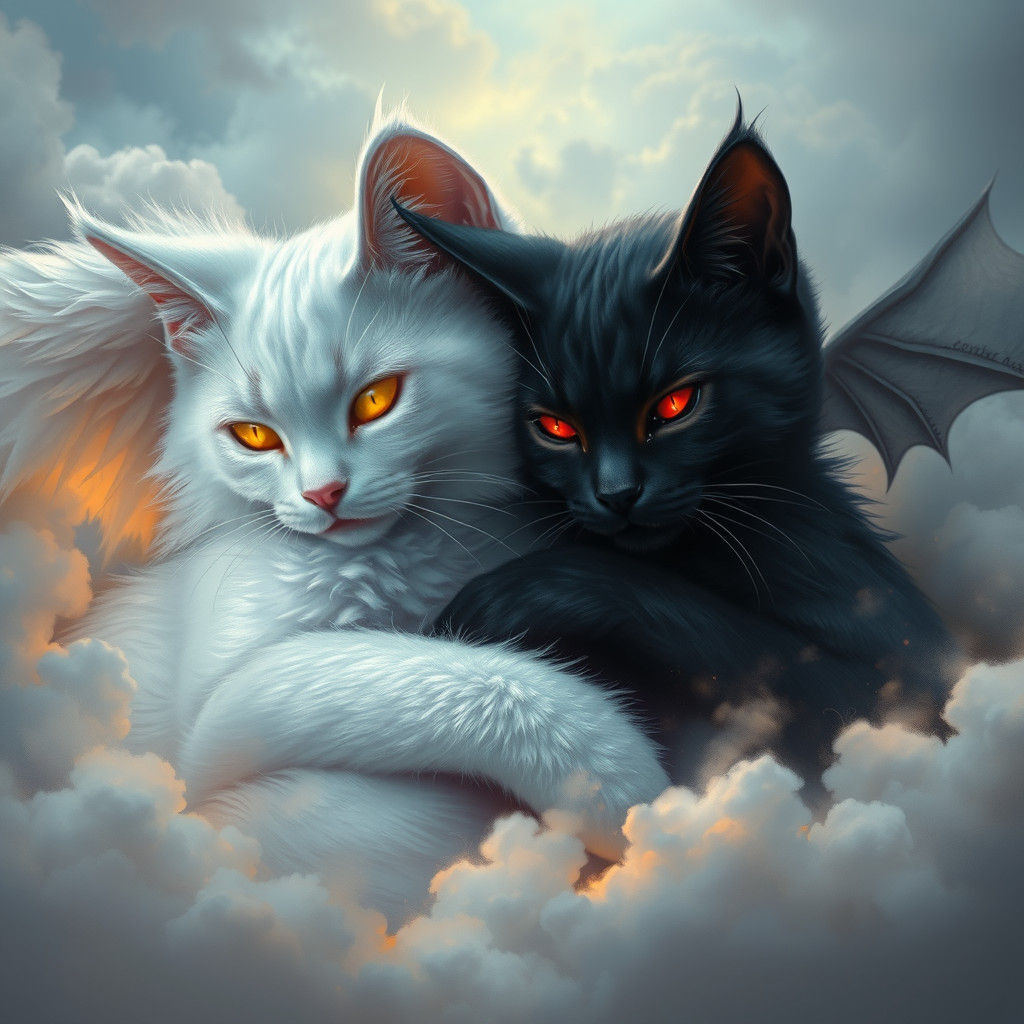 Angel and Demon Cats Sleeping: Magical Realism