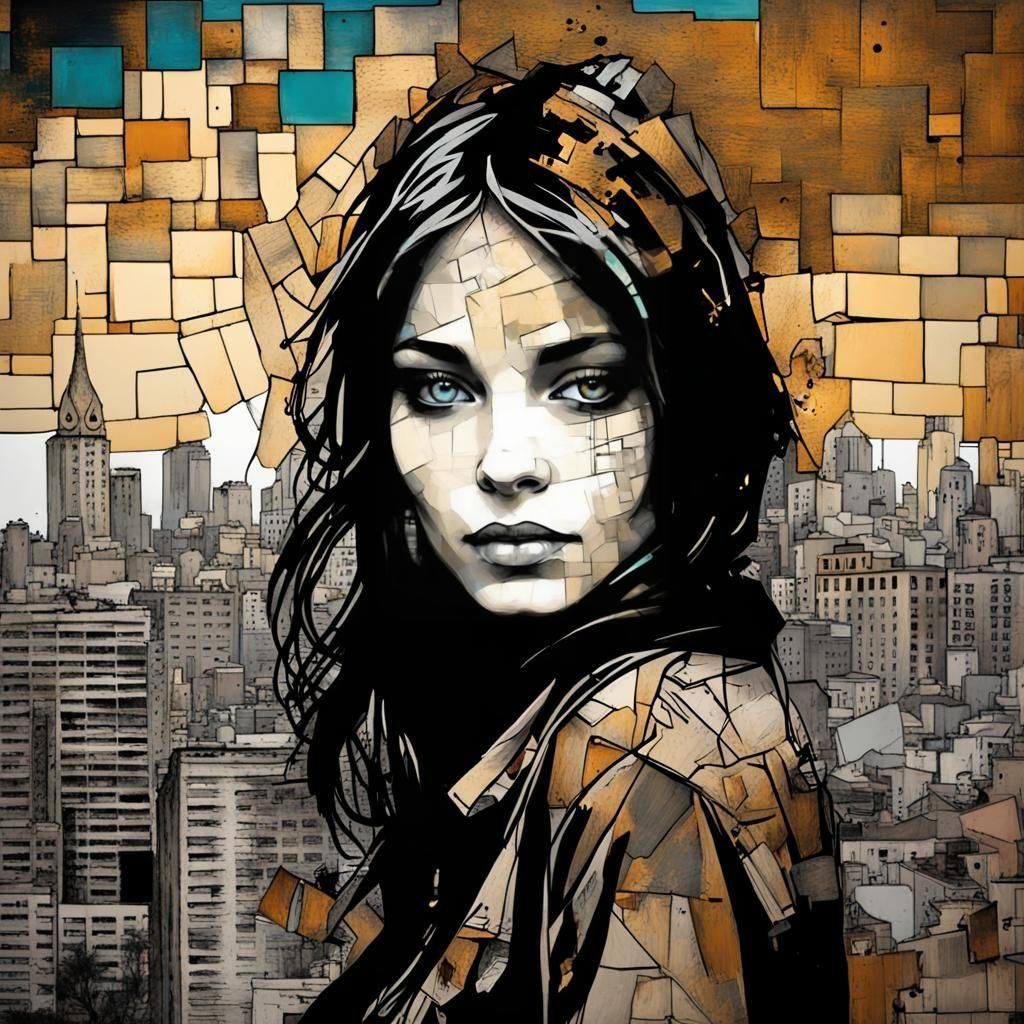 Female Portrait with Cityscape in Comic Book Style