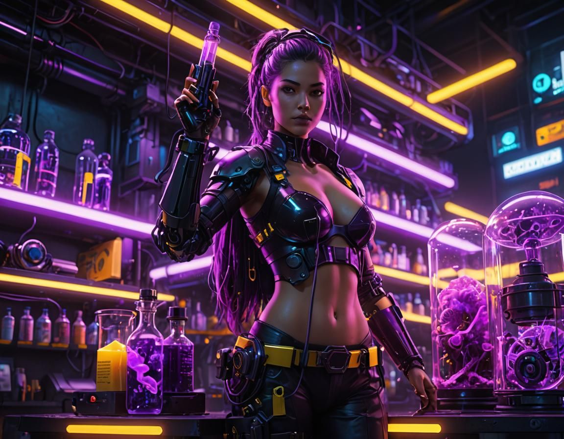 Cyberpunk Scientist with Bioluminescent Augmentation