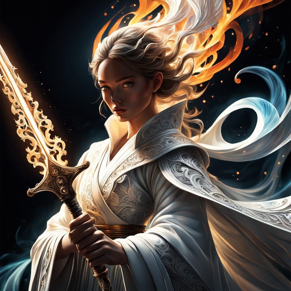 Ethereal Magical Sword in Vibrant Fractal Light