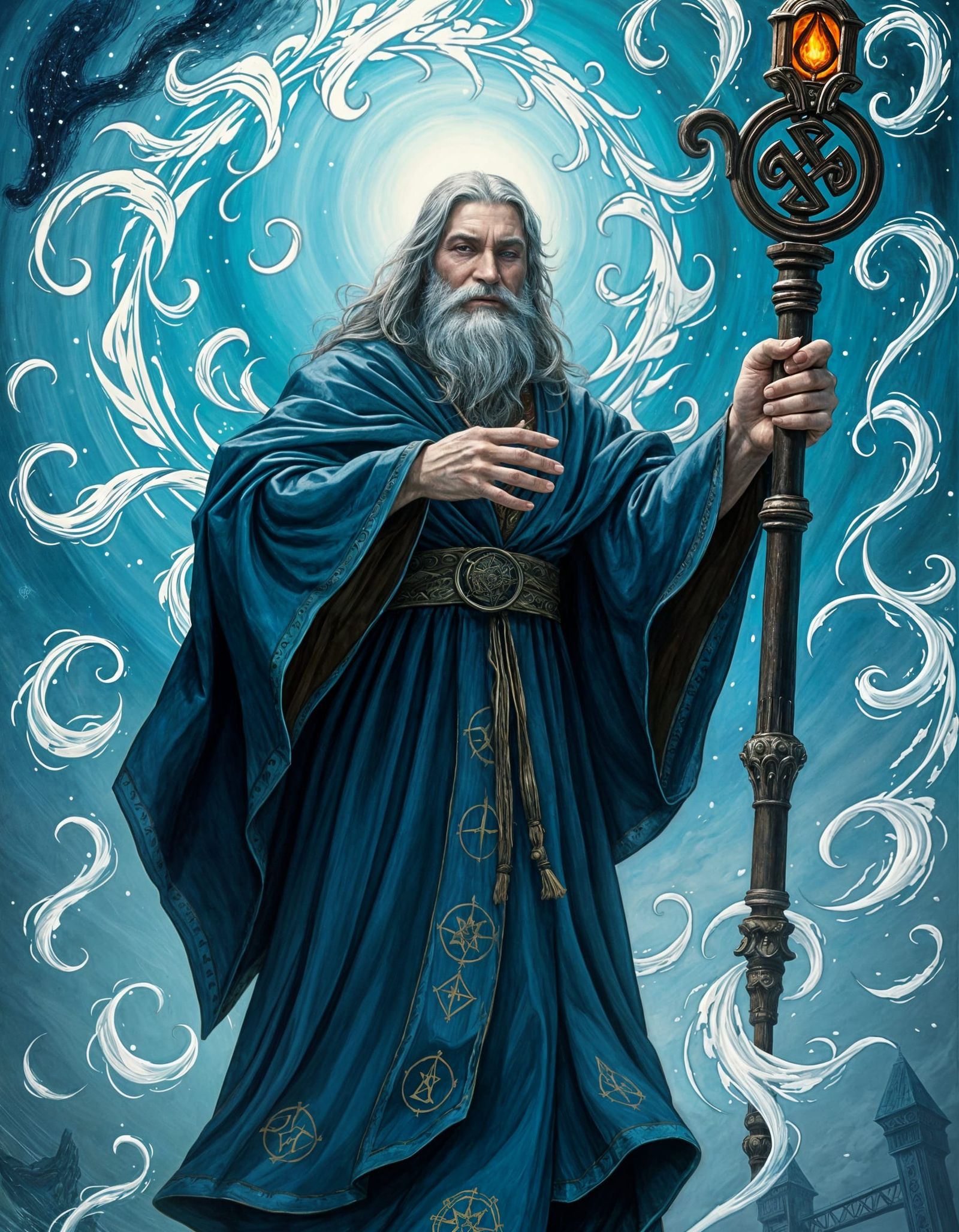 Mystical Wizard Conjuring a Spell with Runes