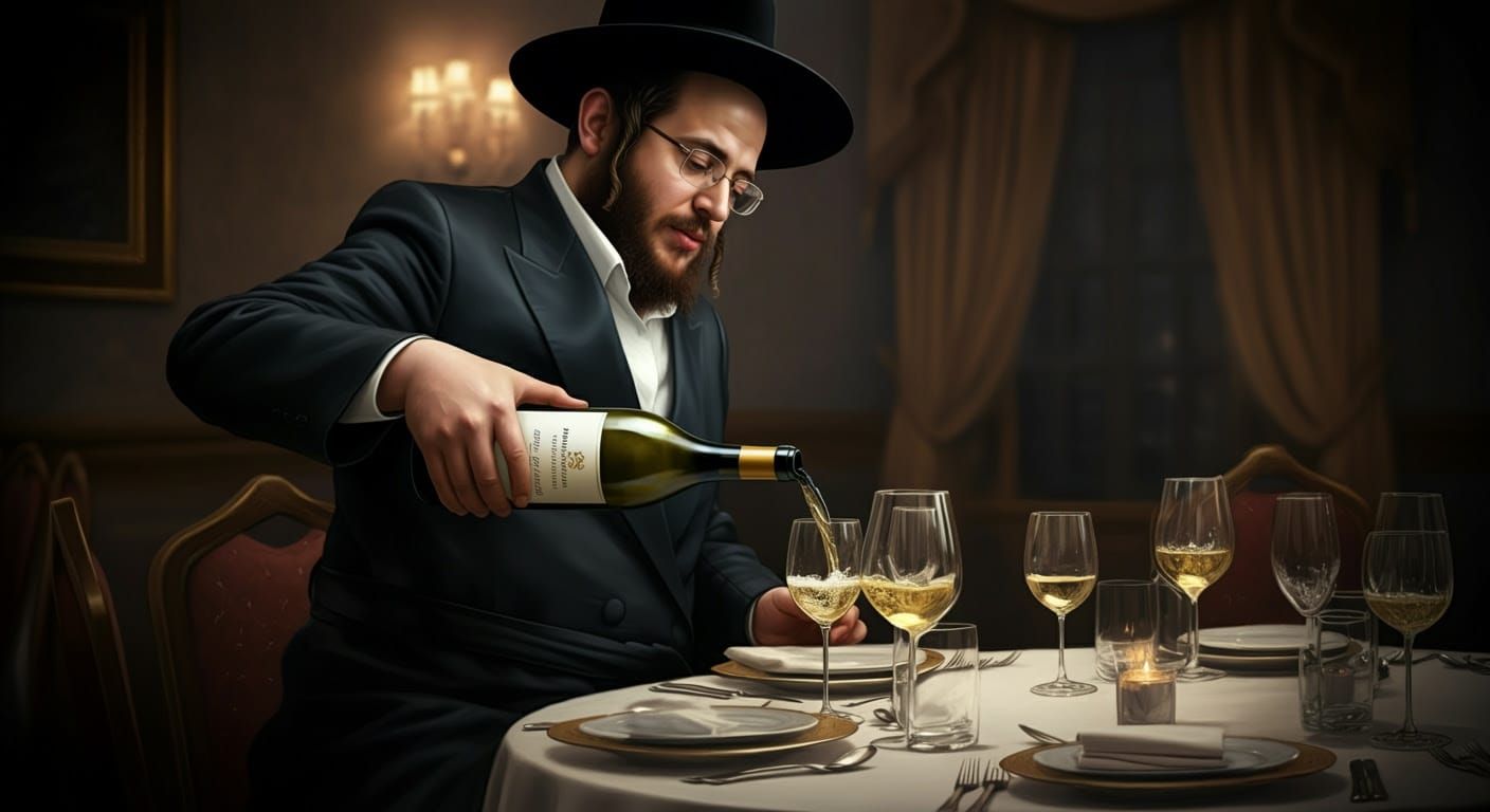 Elegant Wine Connoisseur in Traditional Hasidic Attire