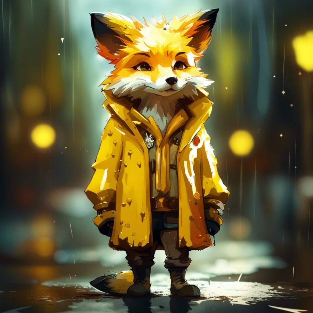 Chibi Fox in Raincoat: Detailed Furry Portrait