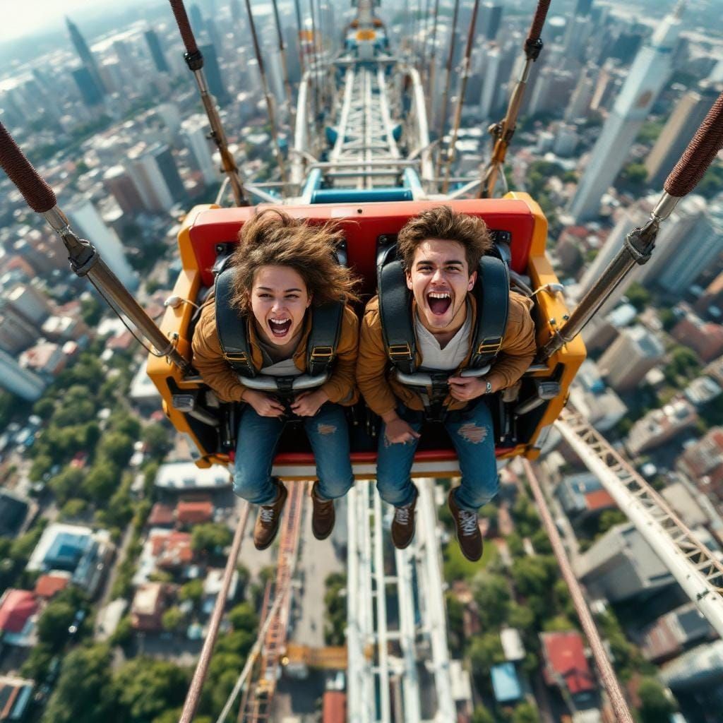Vertigo View: Teenagers on Amusement Park Ride