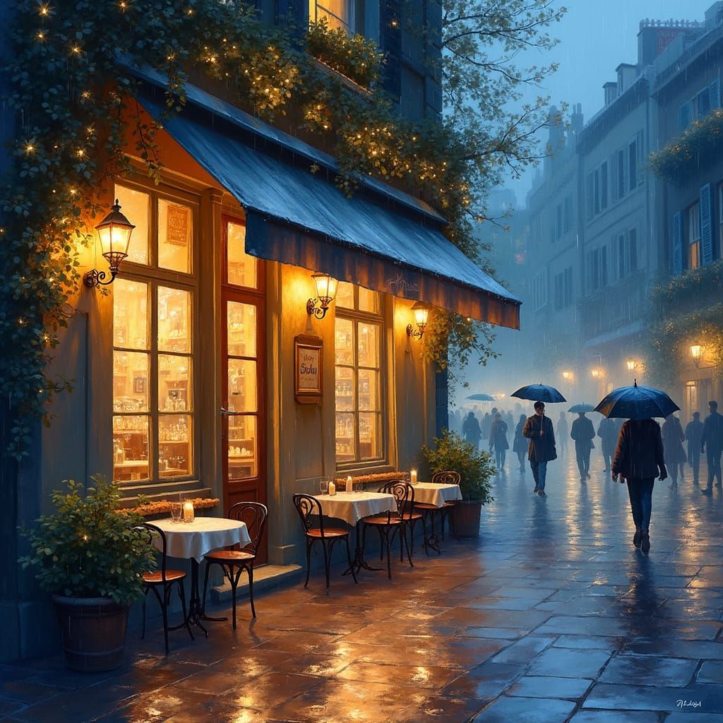 Enchanted Night Cafe under a Romantic Awning with Candleligh...