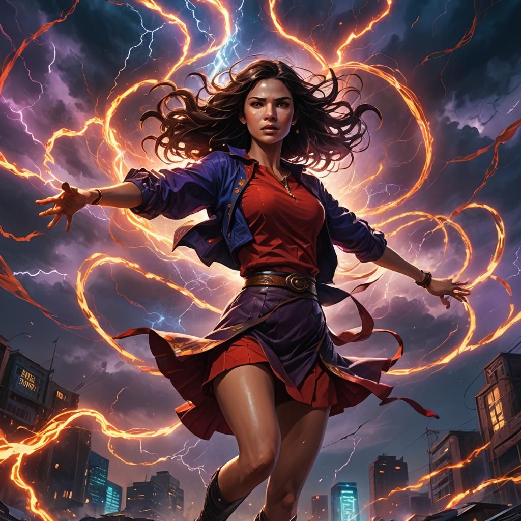 Dynamic Energy Superhero in Fantasy Concept Art