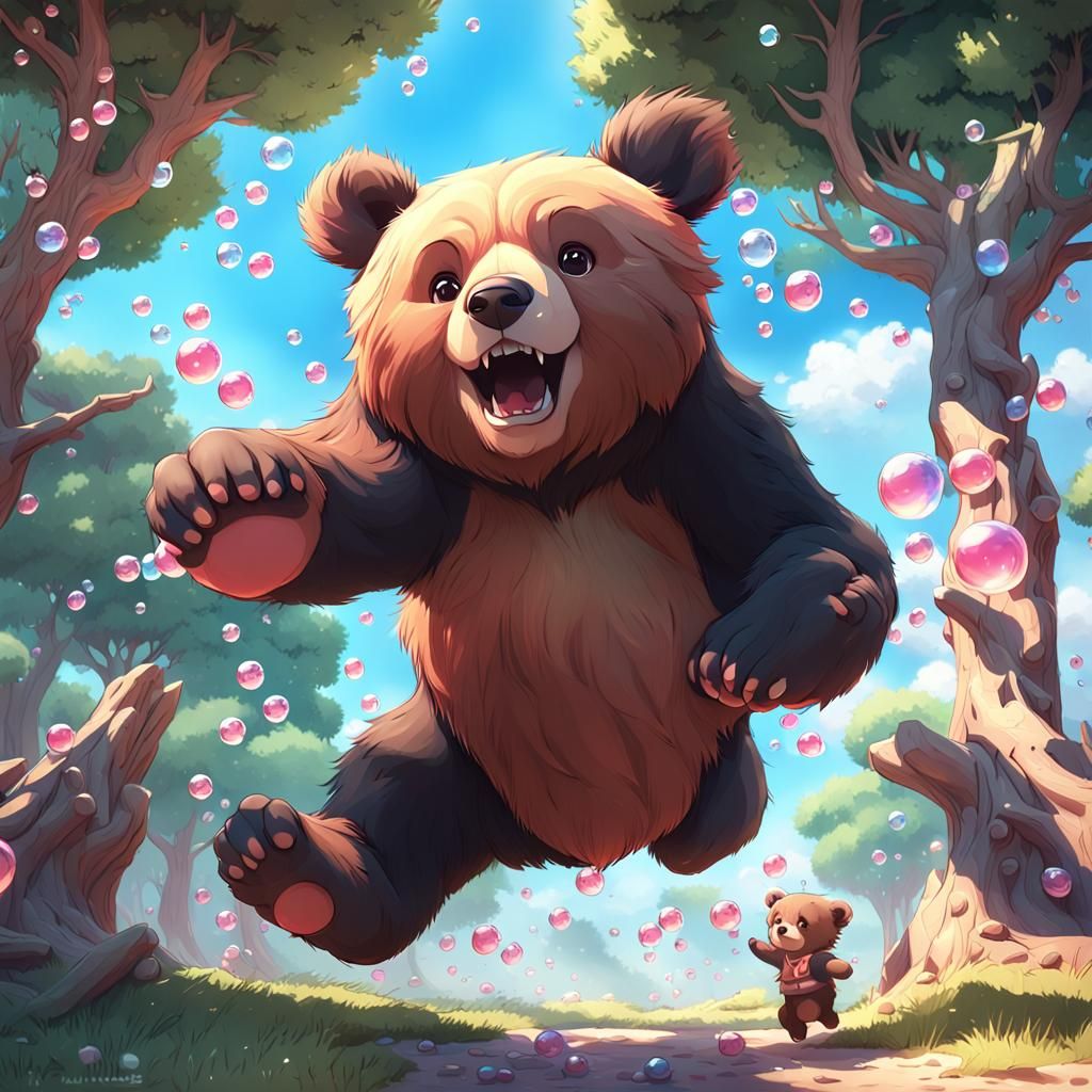 Bouncing Baby Bear Cub on Bubblegum, 3D Anime Art