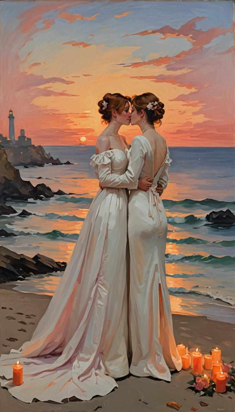 Art by Édouard Manet, a claustrophobic beach lesbian wedding...