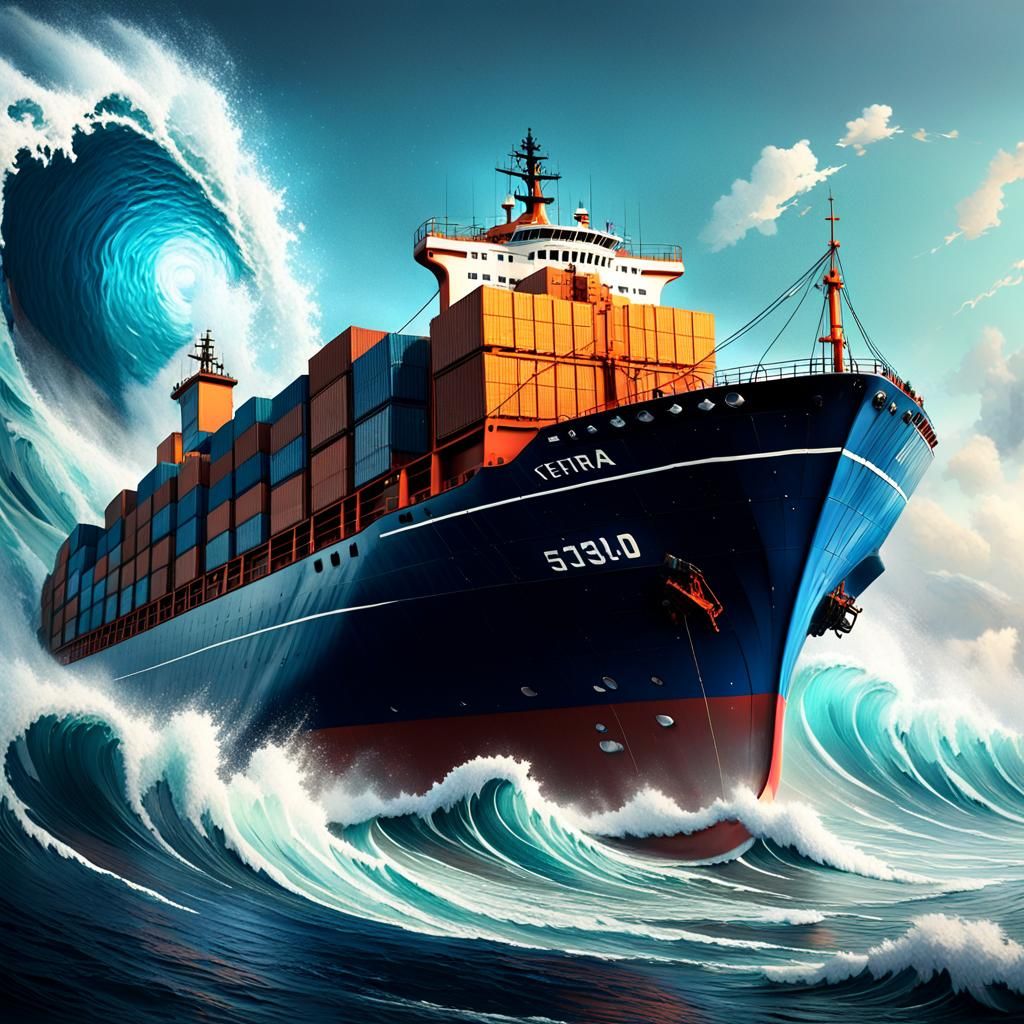 Gigantic Ship Tossed by Waves: Pixar-Inspired 3D Art