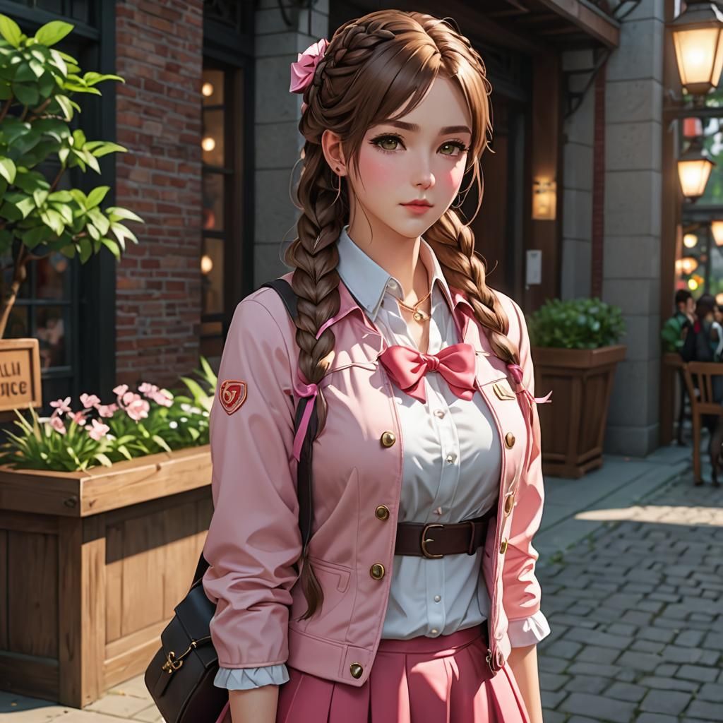 Anime Girl with Braids in 3D Rendered Style