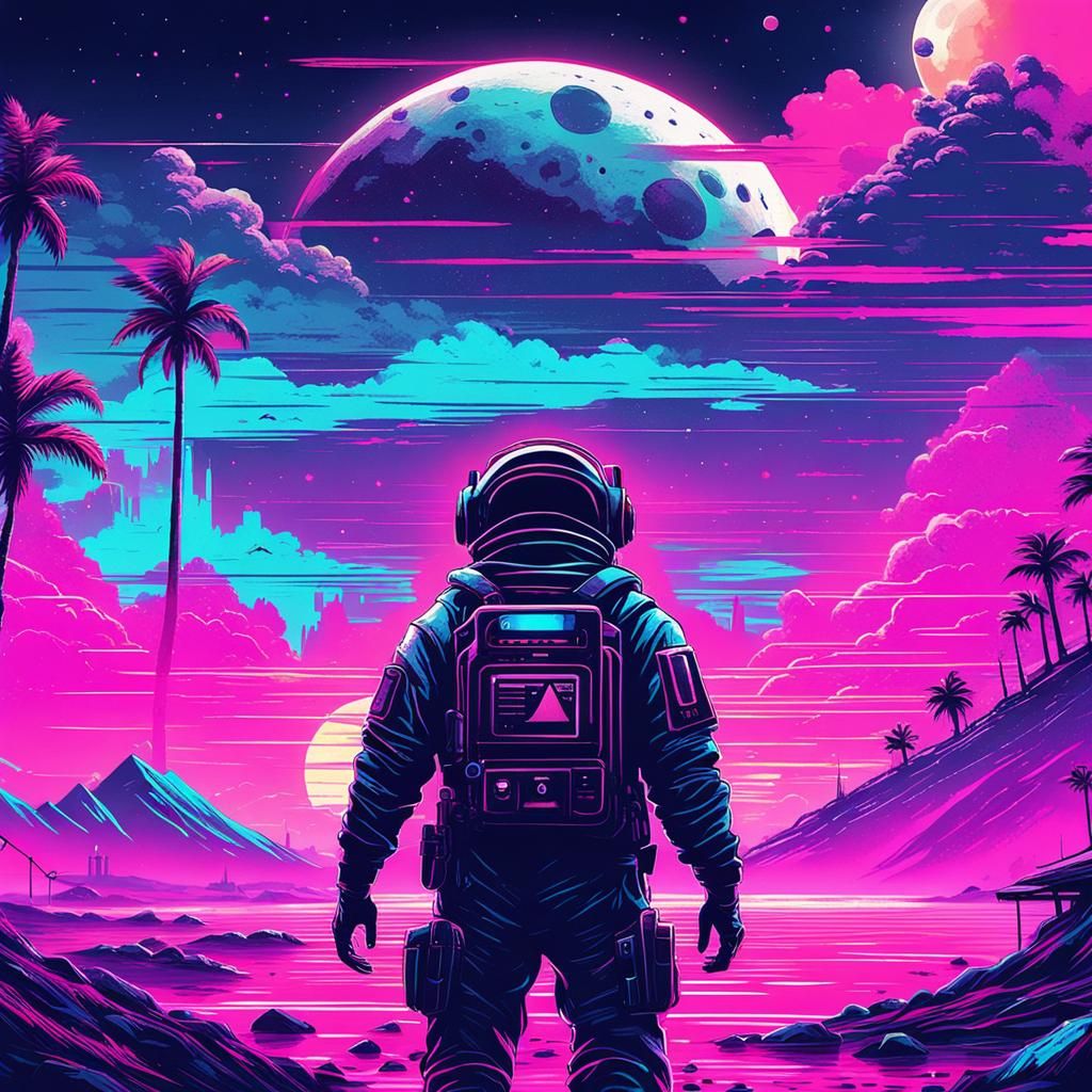 Dystopian Moonscape in Synthwave Style