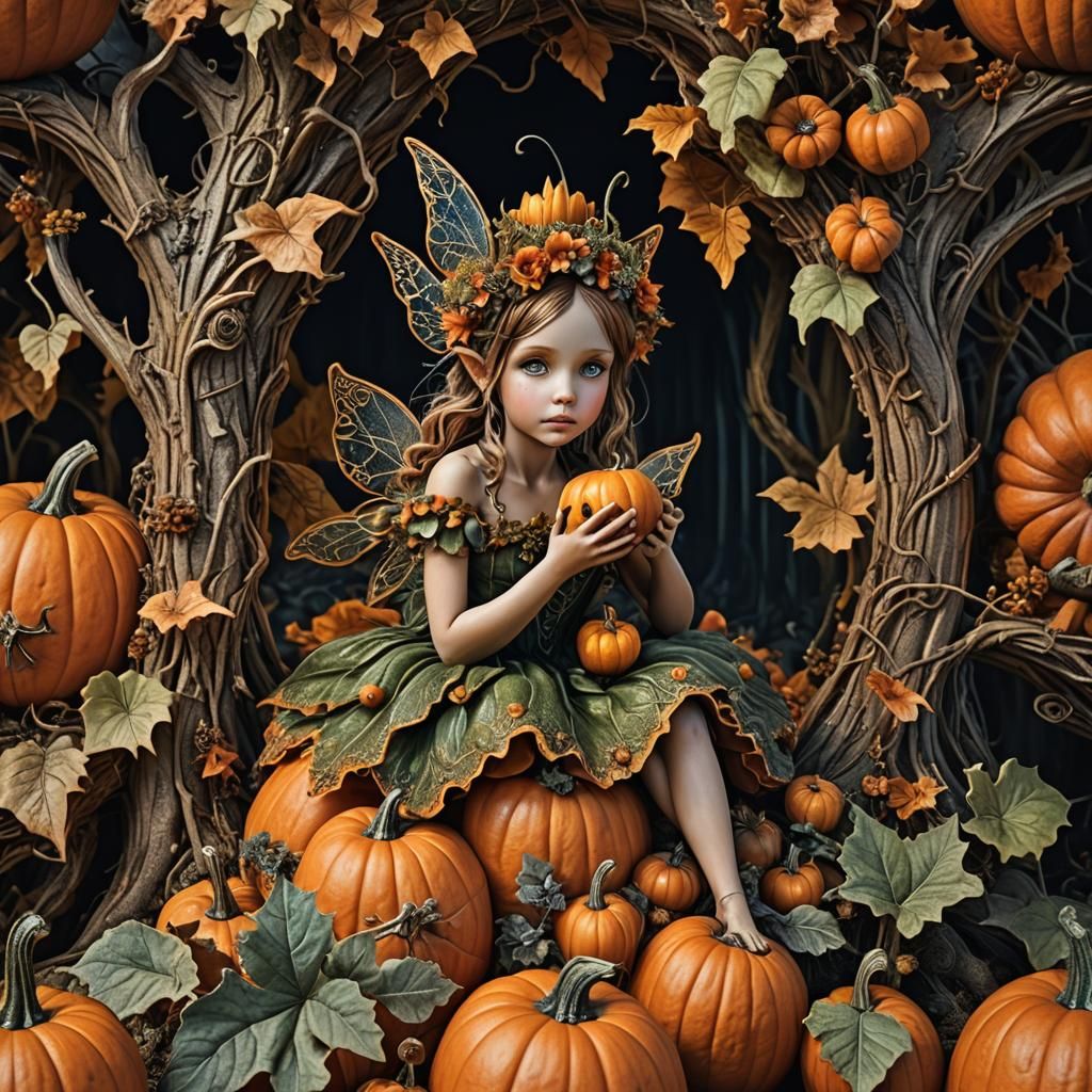 Fairy Dwelling in a Pumpkin: Hyperrealistic Detail