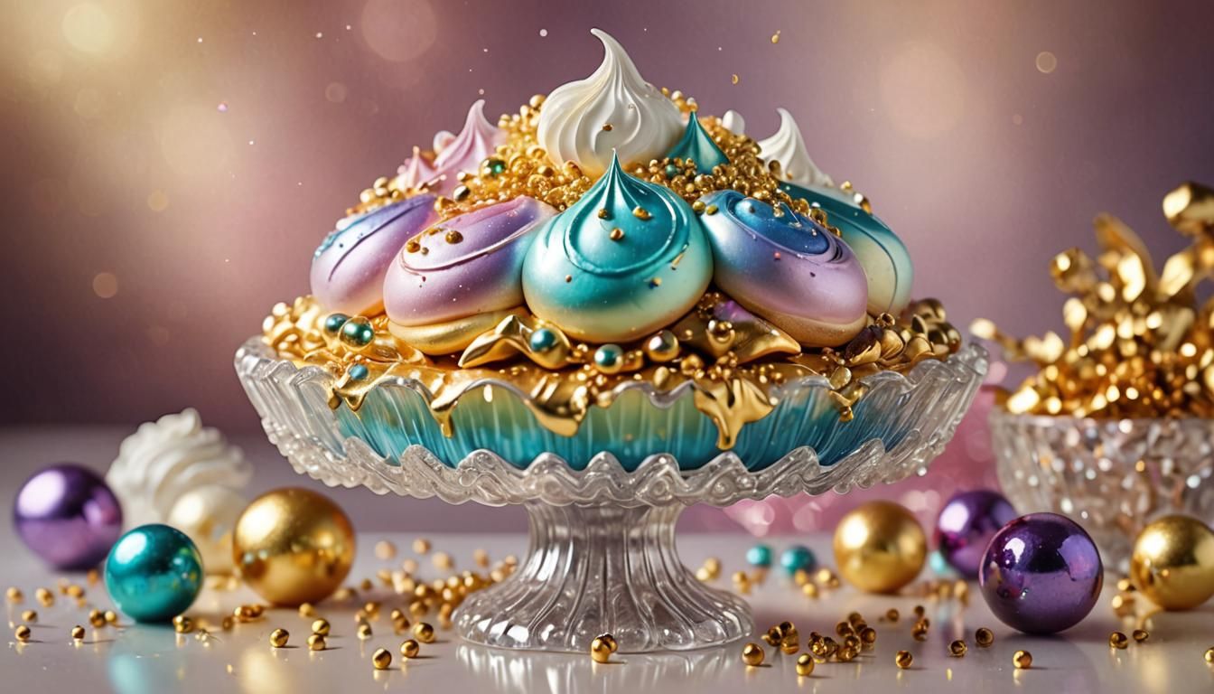 Decadent Iridescent Dessert on Crystal Pedestal: Digital Art