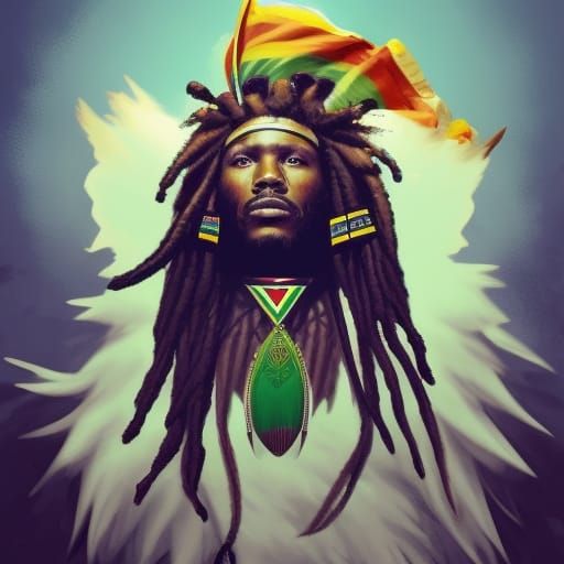 Eagle Portrait with Rasta Mane in Detailed Digital Art