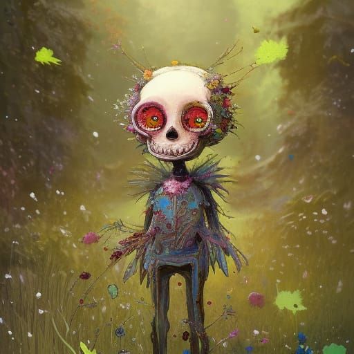 Floral Skeleton Portrait in Fantasy Illustration Style