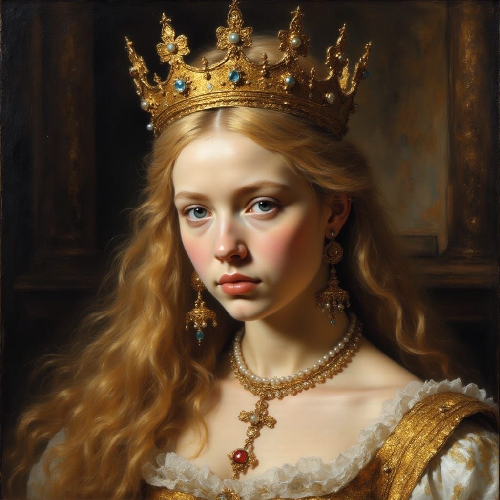 16th Century Queen Portrait in Rembrandt Style