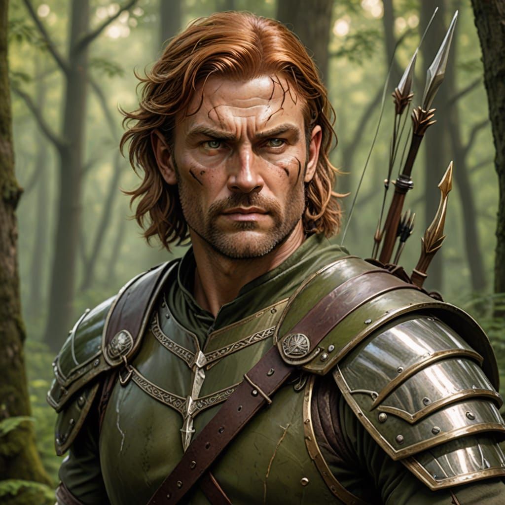 Cyberpunk Ranger Stalking in a Dark Forest