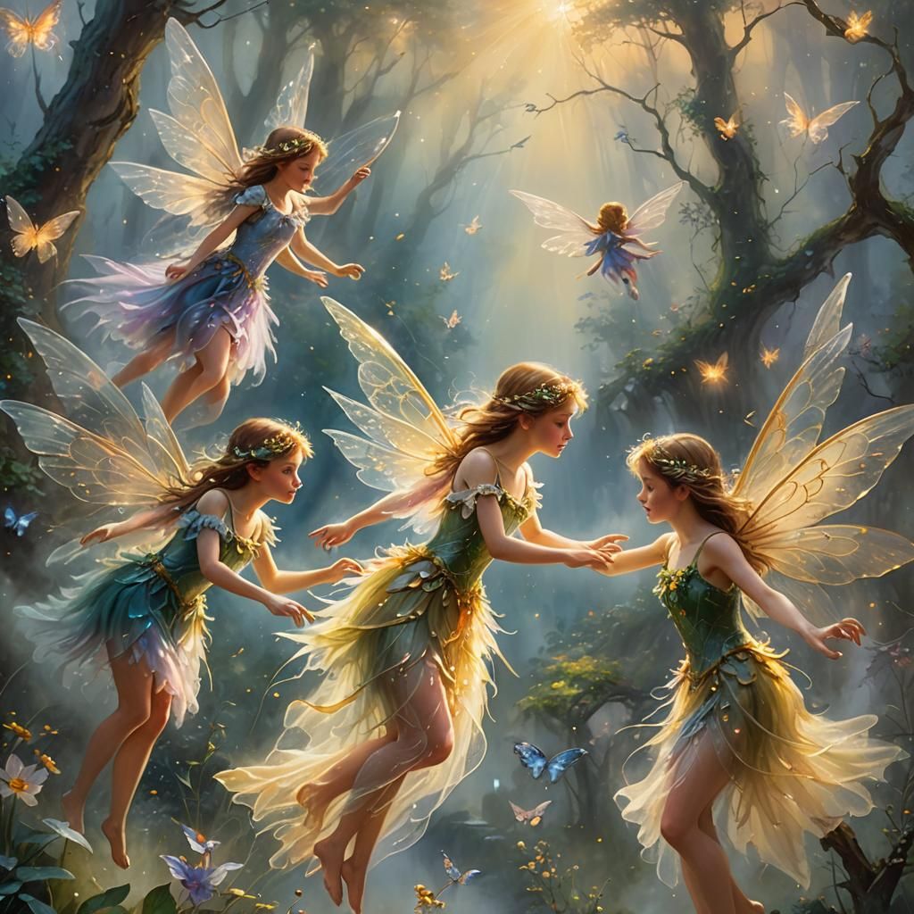 Ethereal Fairies in Misty Fantasy Painting