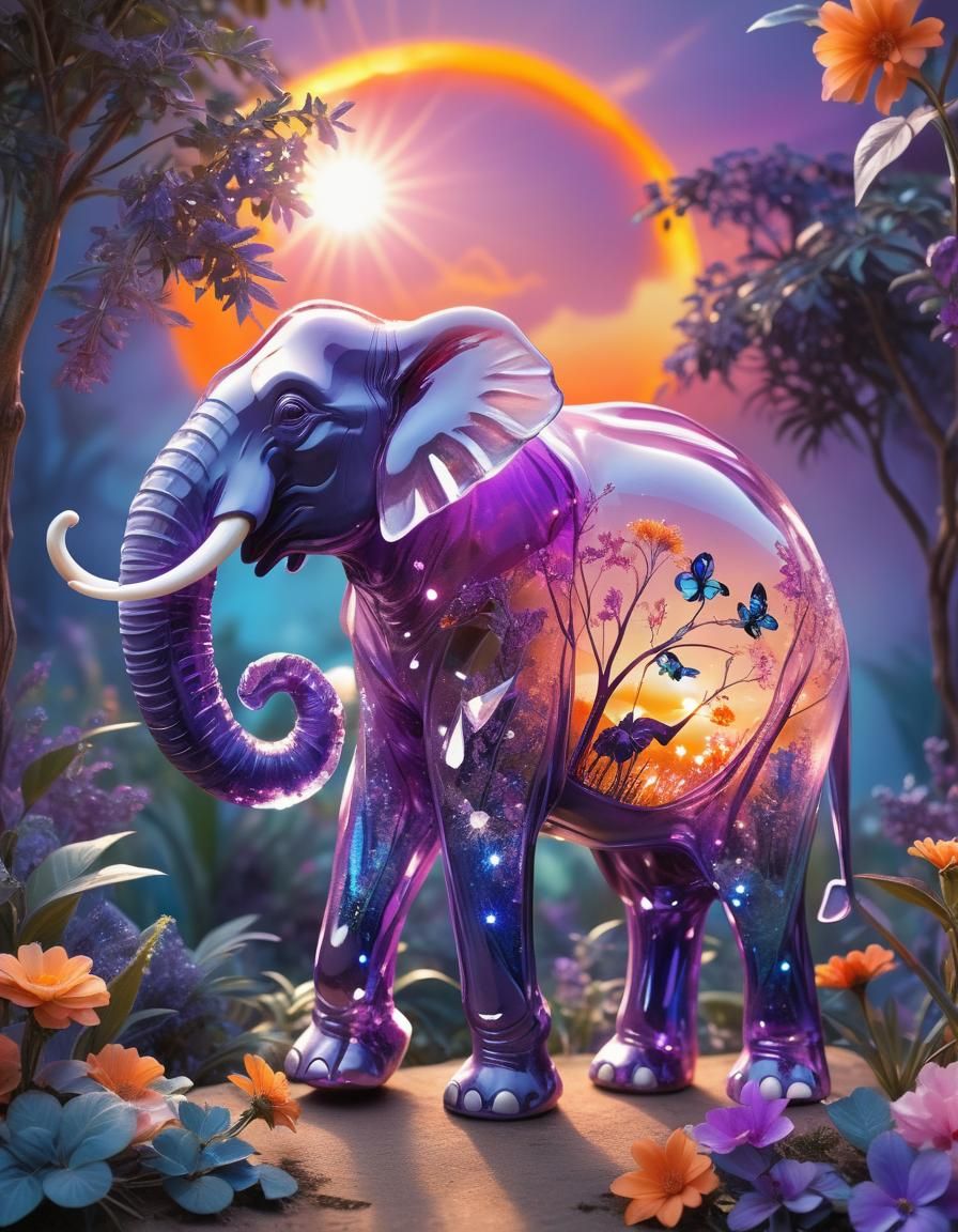 Surreal Amethyst Elephant with Artwork Inside  🐘