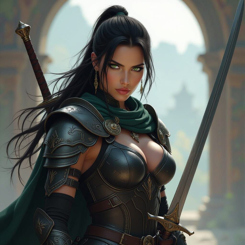 Warrior Queen with Sword in Digital Painting Style